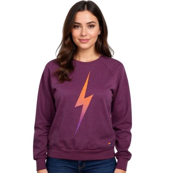 Aviator Nation Bolt Fade Sweatshirt In Purple Ombre Lightening Bolt - Picture 1 of 8